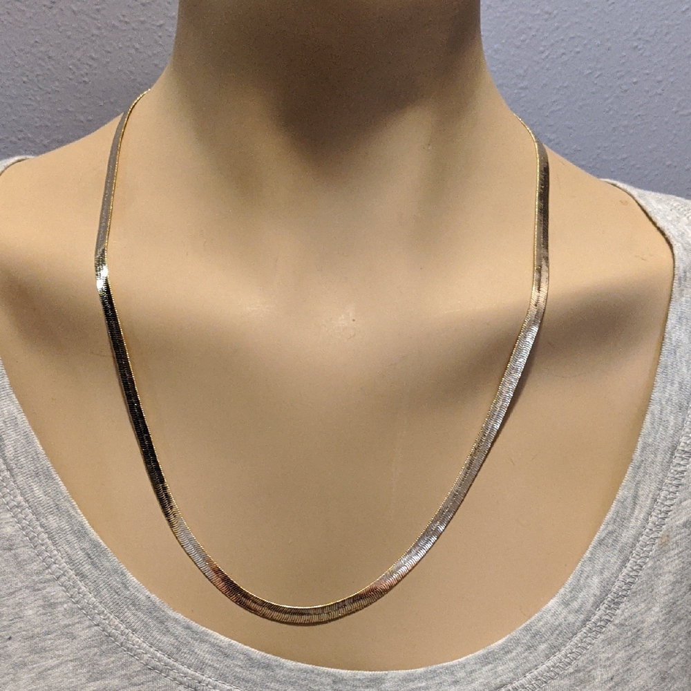 Wide Gold-plated Herringbone Chain, Unisex, Stamped 14K Italy, 24", 5mm NWOT